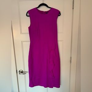 Barbie pink J. Crew silk blend sheath dress. Size 8 tall, midi lenth.